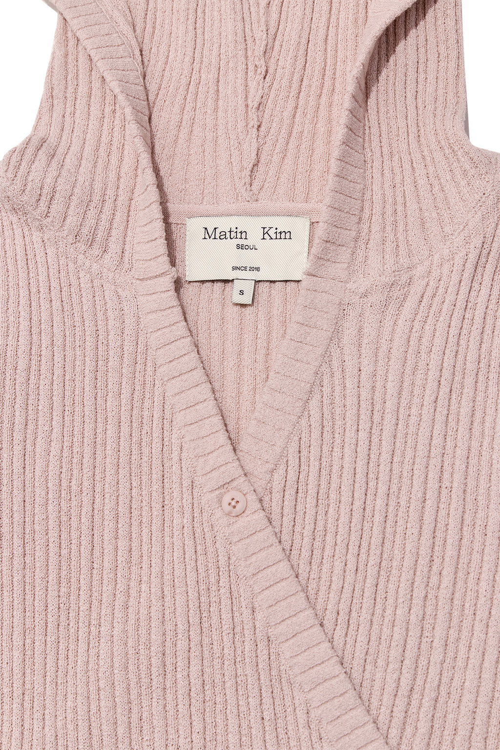 [matinkim] WRAP SLEEVELESS KNIT HOODY TOP IN LIGHT PINK