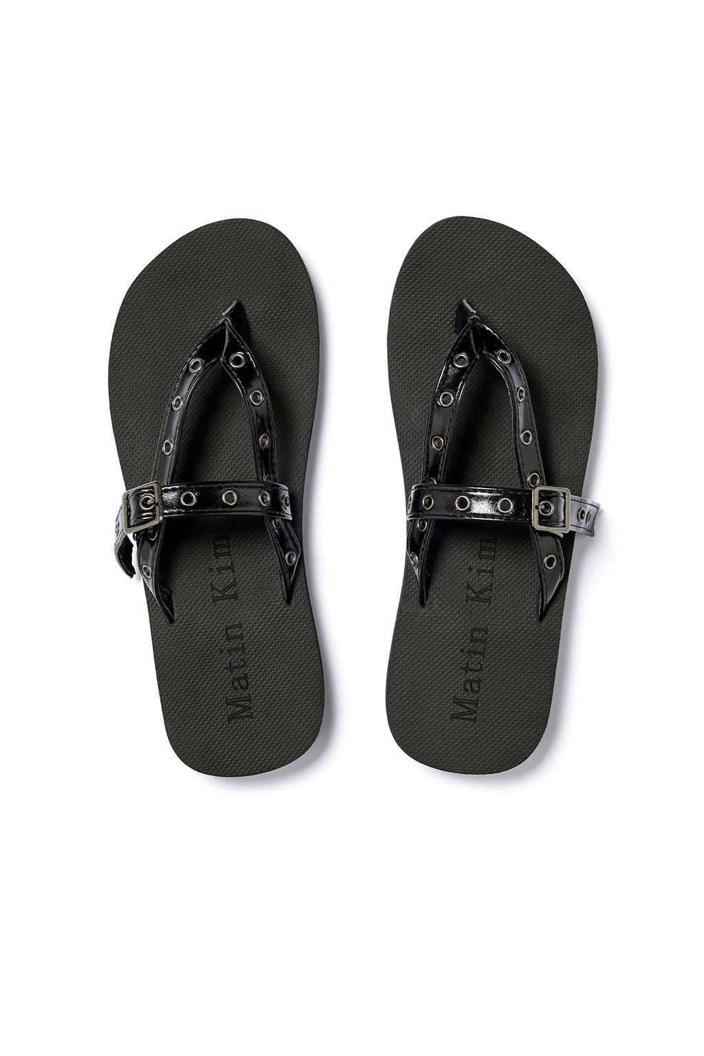 Matinkim Buckle Eyelet Slippers IN Black