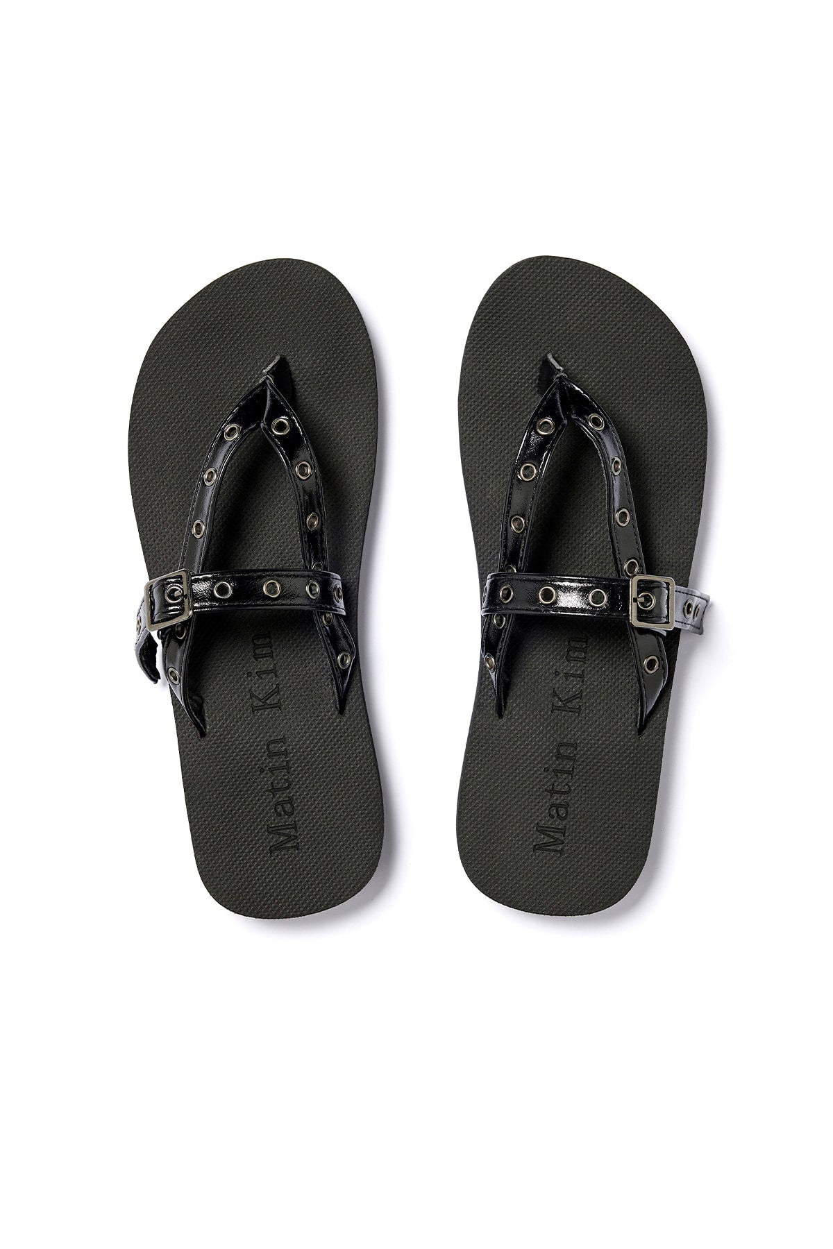 Matinkim Buckle Eyelet Slippers IN Black