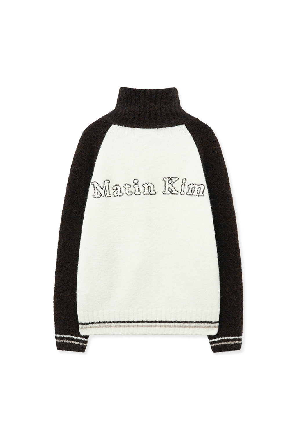 [matinkim] HIGH NECK RAGLAN KNIT ZIP UP FOR MEN IN DARK BROWN
