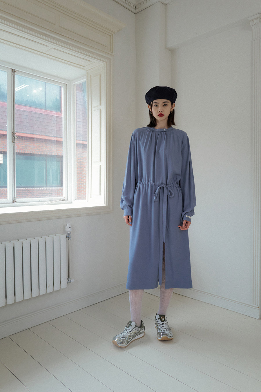 Overdueflair Half Neck Shirring Dress Vintage Blue
