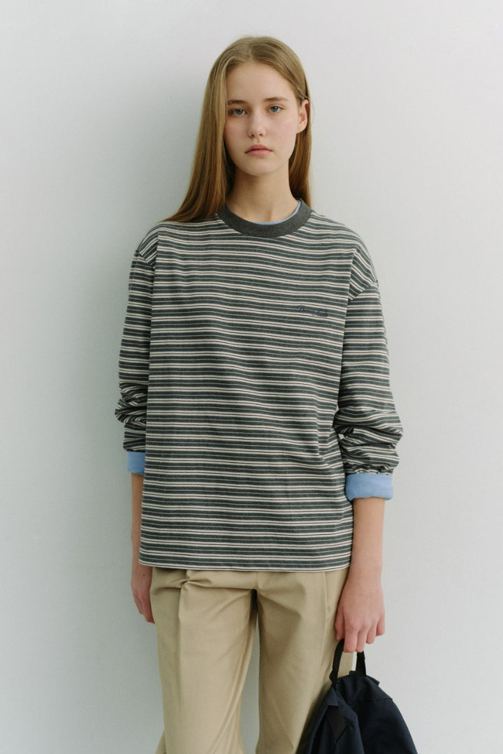 Dunst Unisex Striped T-Shirt Grey Stripe