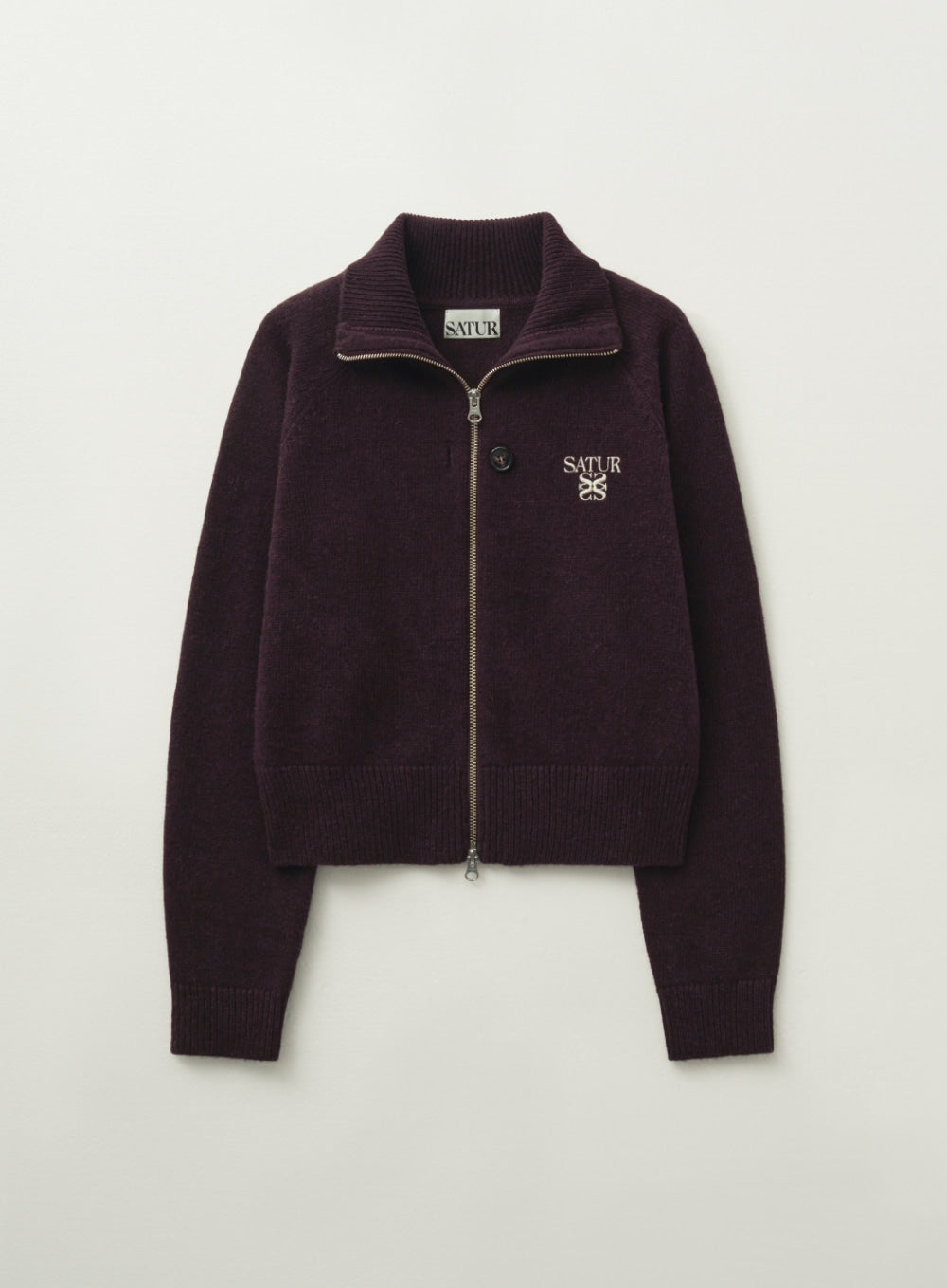 [satur] (W) Signature Logo Knit Zip-up - Burgundy