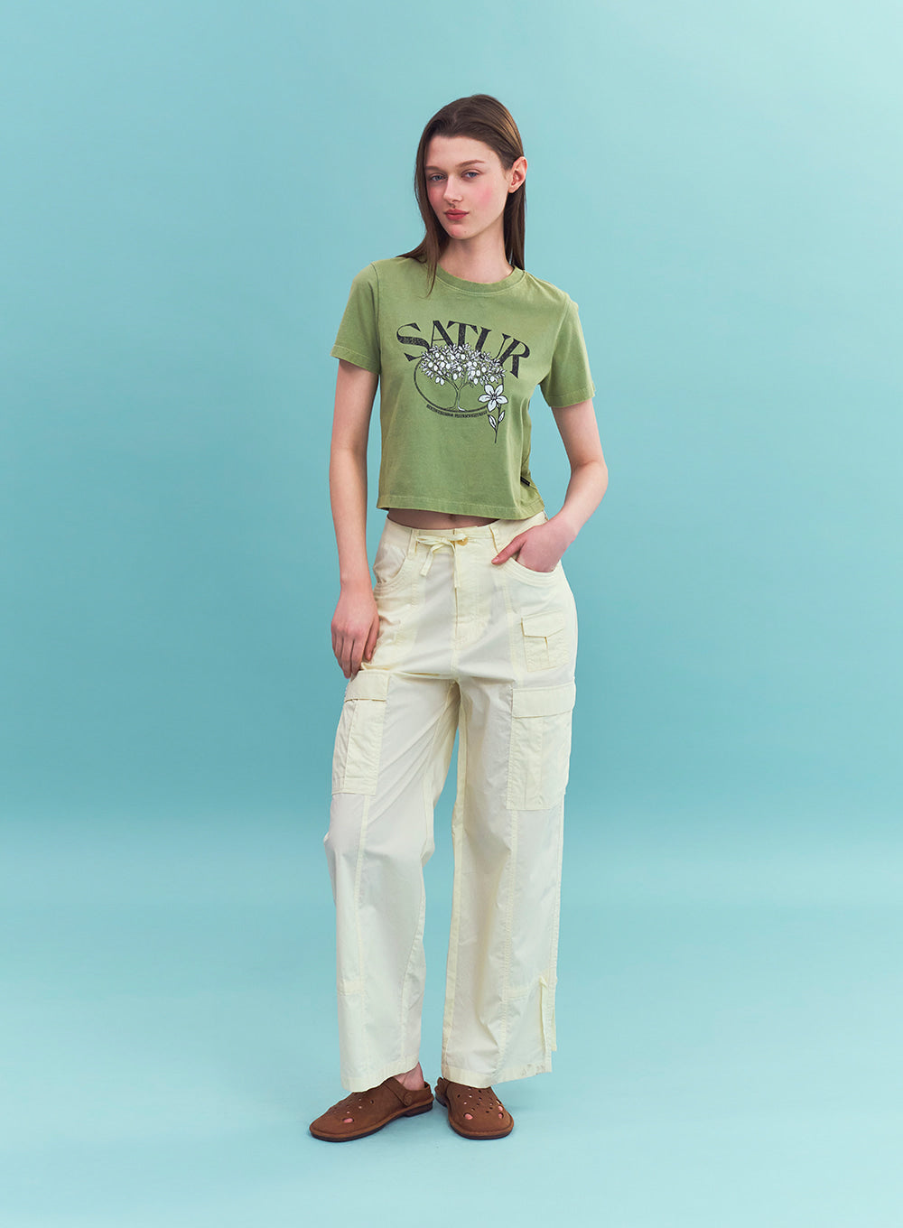 Satur (W) Citron Tree Washed T-shirt - Khaki
