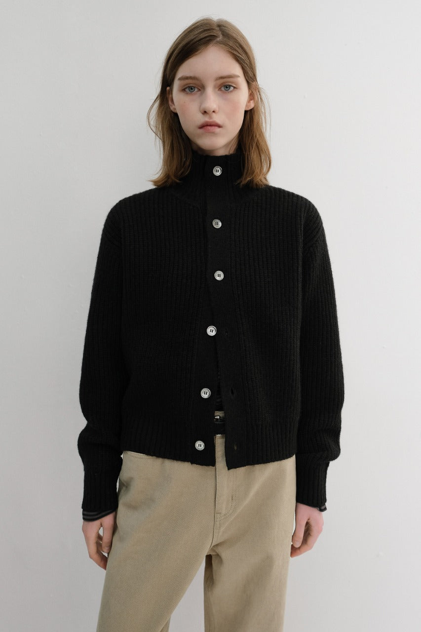 Dunst Unisex High Neck Button Cardigan Black