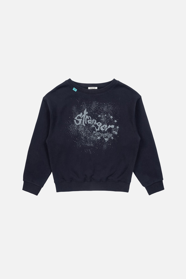 Instantfunk Graphic Scoop Neck Off Shoulder Sweatshirts - Navy