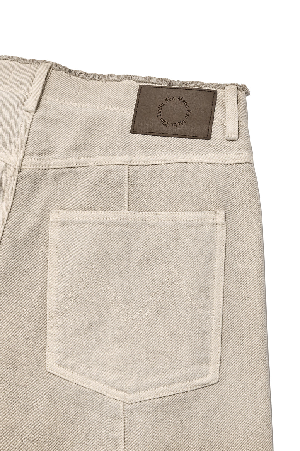 Matinkim Back Pintuck Waistless Denim Pants For Men IN Light Beige