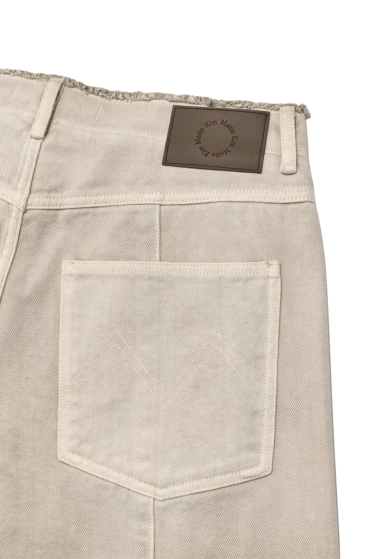 Matinkim Back Pintuck Waistless Denim Pants For Men IN Light Beige