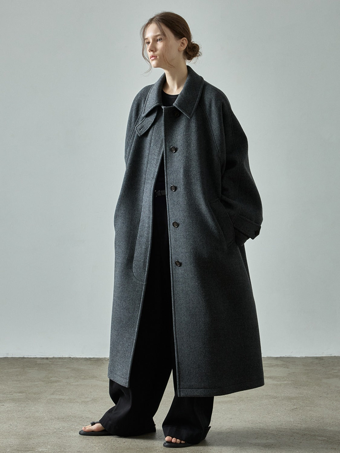 Facade Pattern Oversized Cashmere Balmacaan Coat charcoal