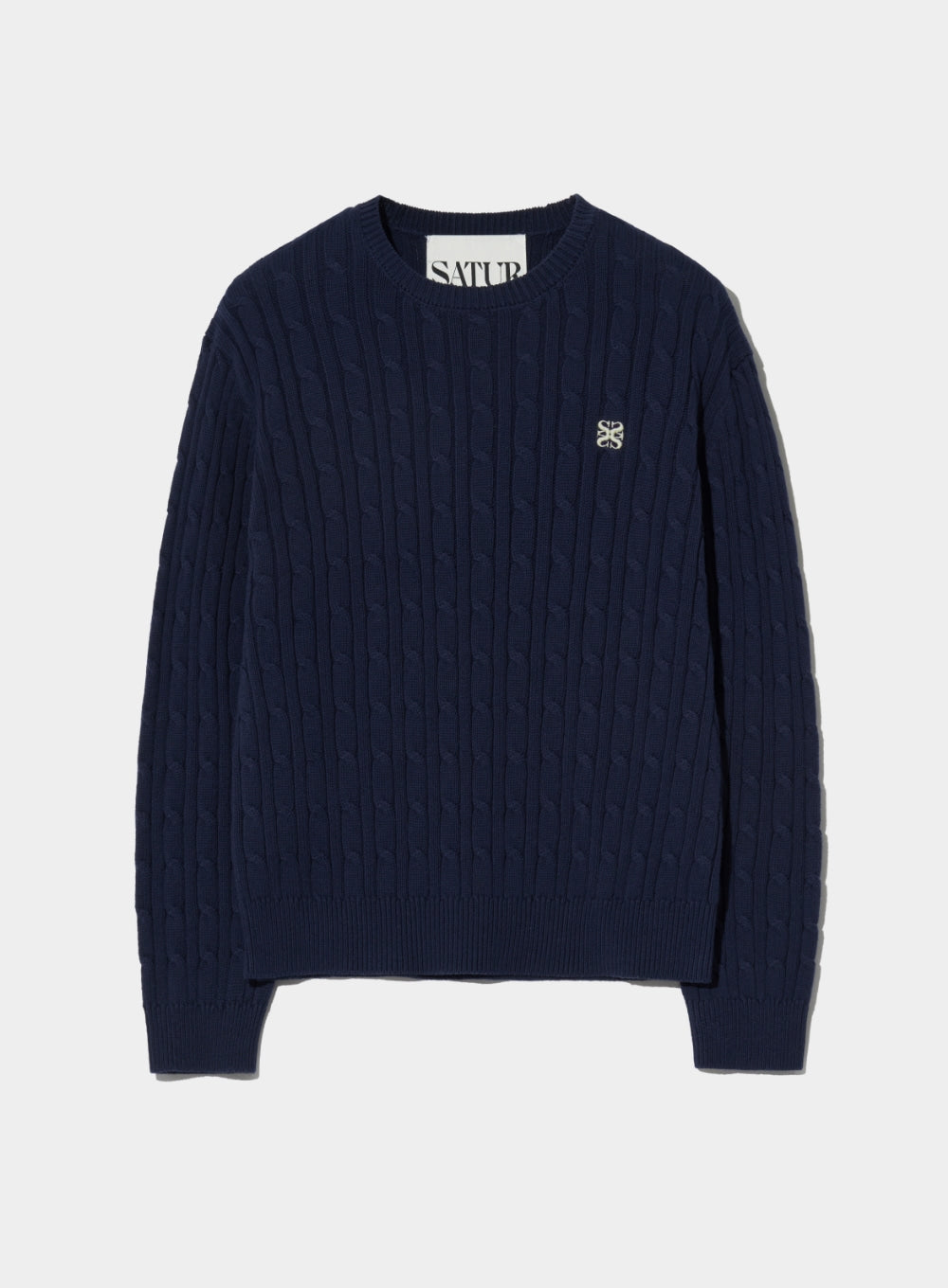 [satur] (W) Classic Solid Cable Knit - Classic Navy