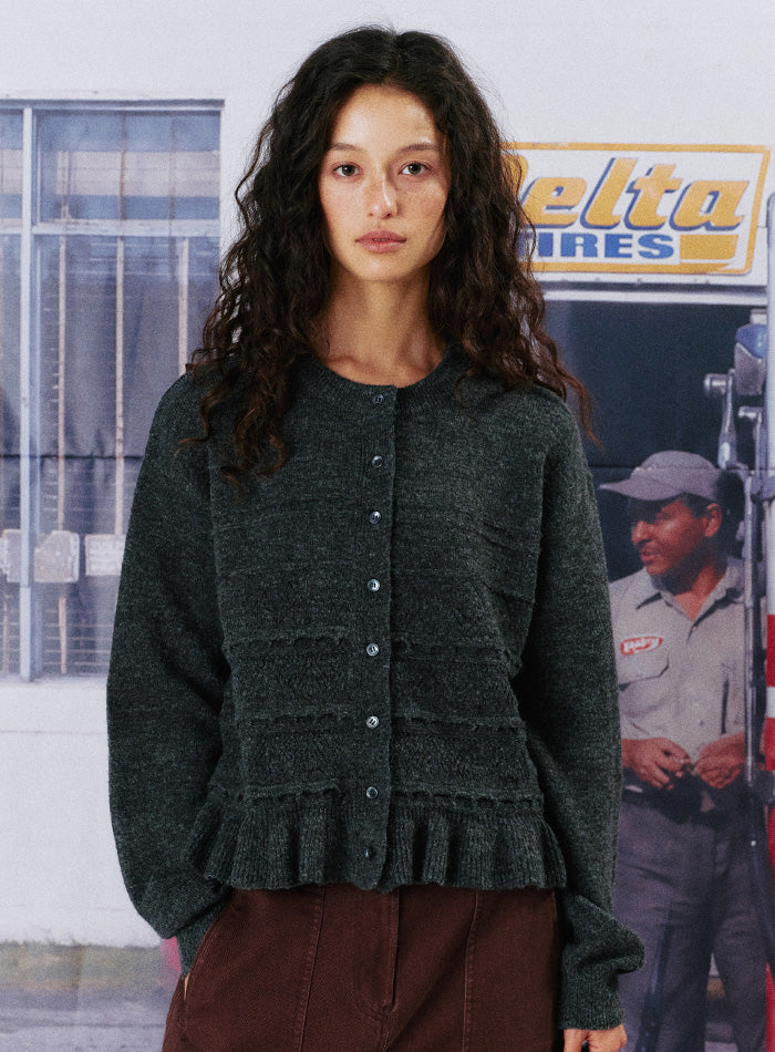 Mango Maniplease Suki Frill Cardigan Charcoal