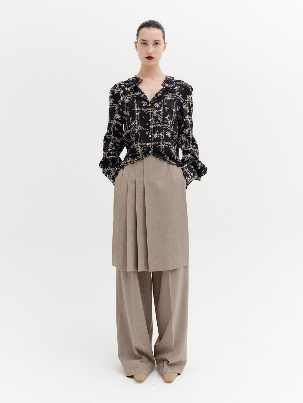 EENK Belted Detachable Pleated Pants - Beige