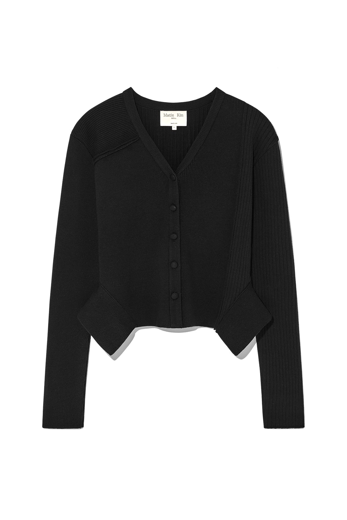 Matinkim Unbalance Cut Line Button Cardigan IN Black