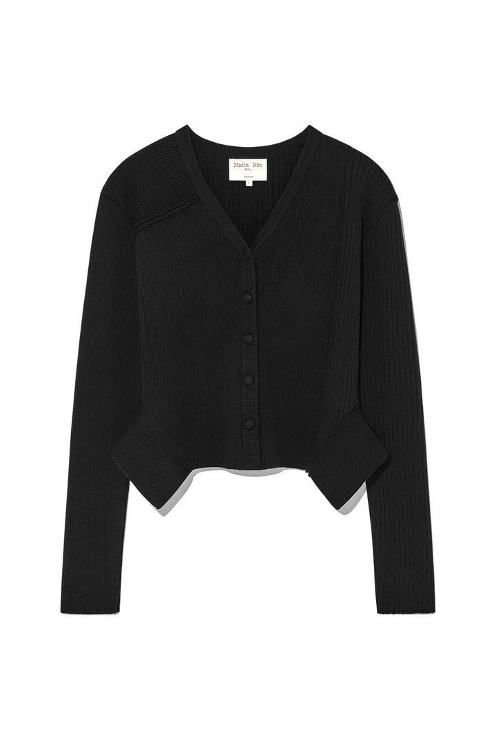 Matinkim Unbalance Cut Line Button Cardigan IN Black