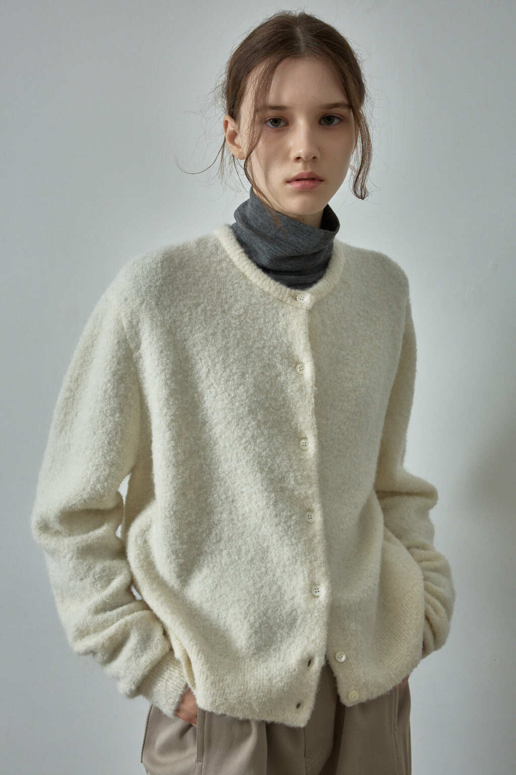 Facade Pattern Alpaca Essential Cardigan ivory