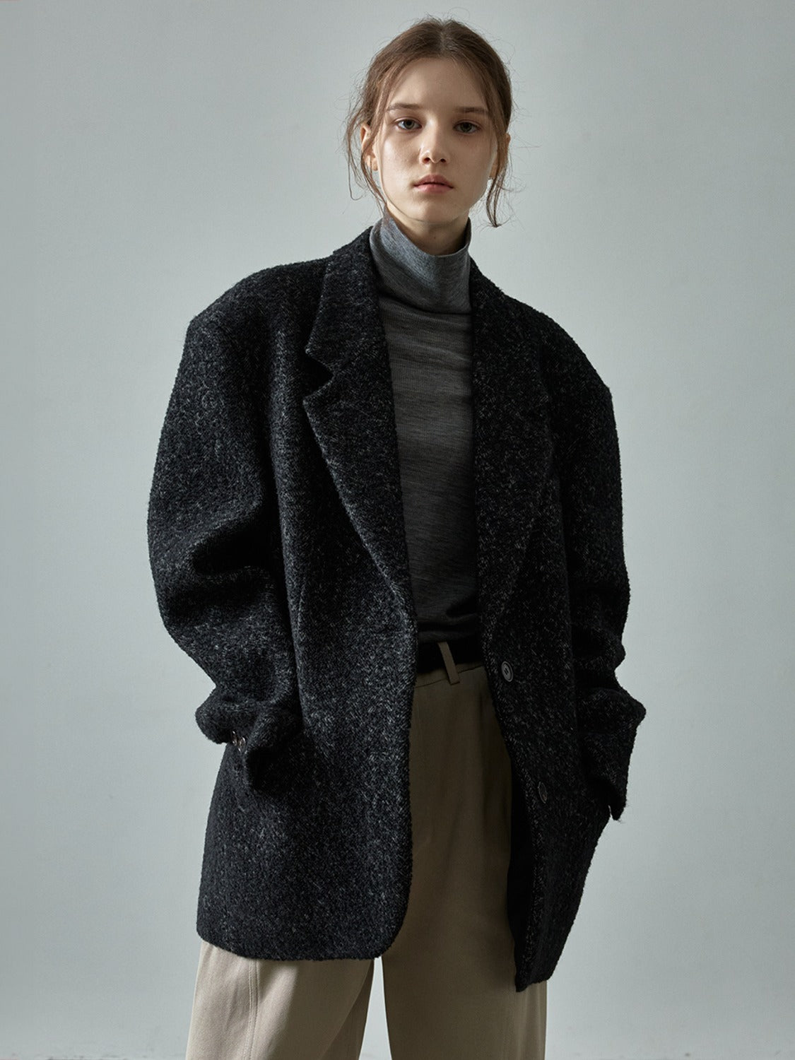 Facade Pattern Herringbone Blazer Coat black