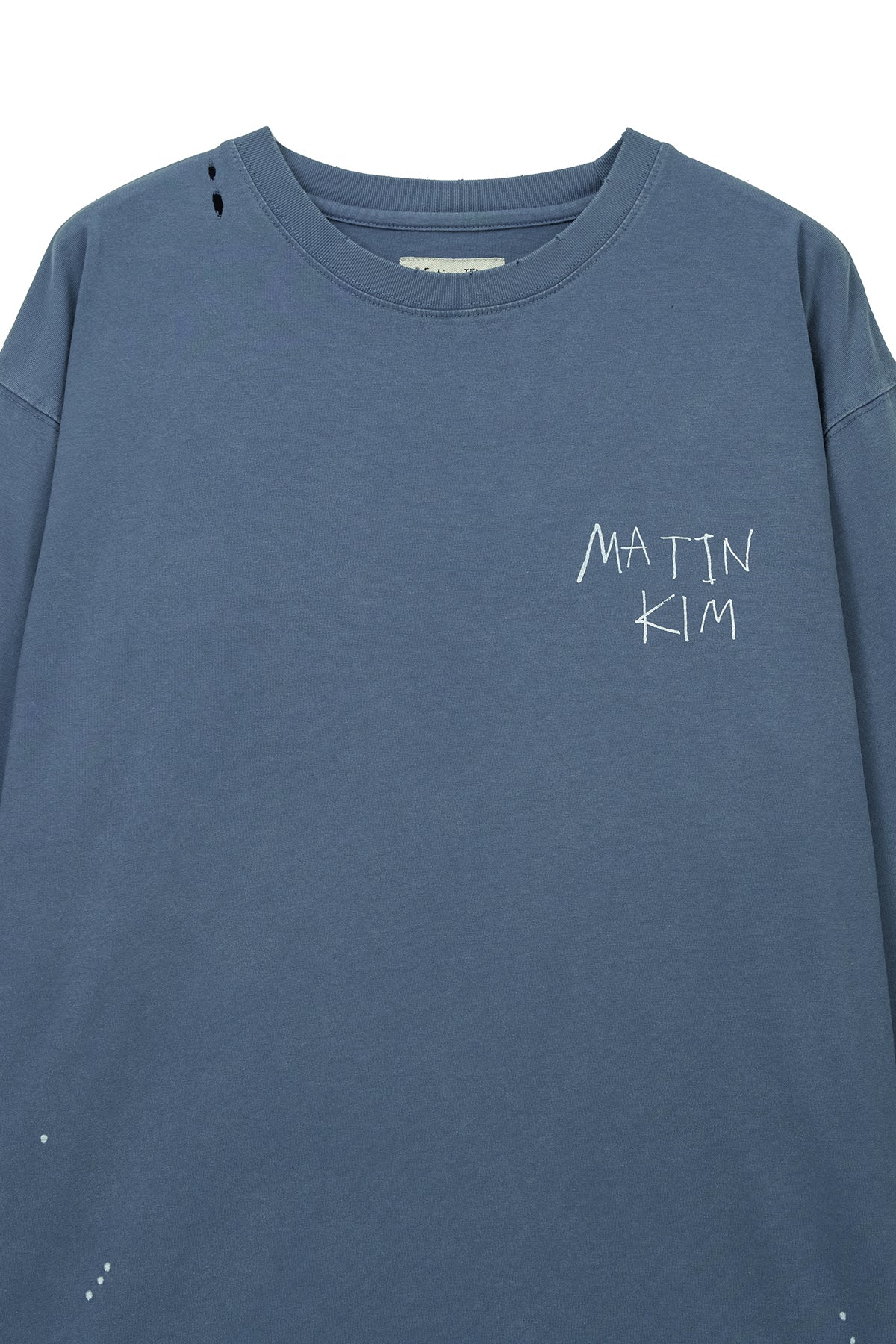 [matinkim] Vintage Washed Logo Top IN Smoke Blue