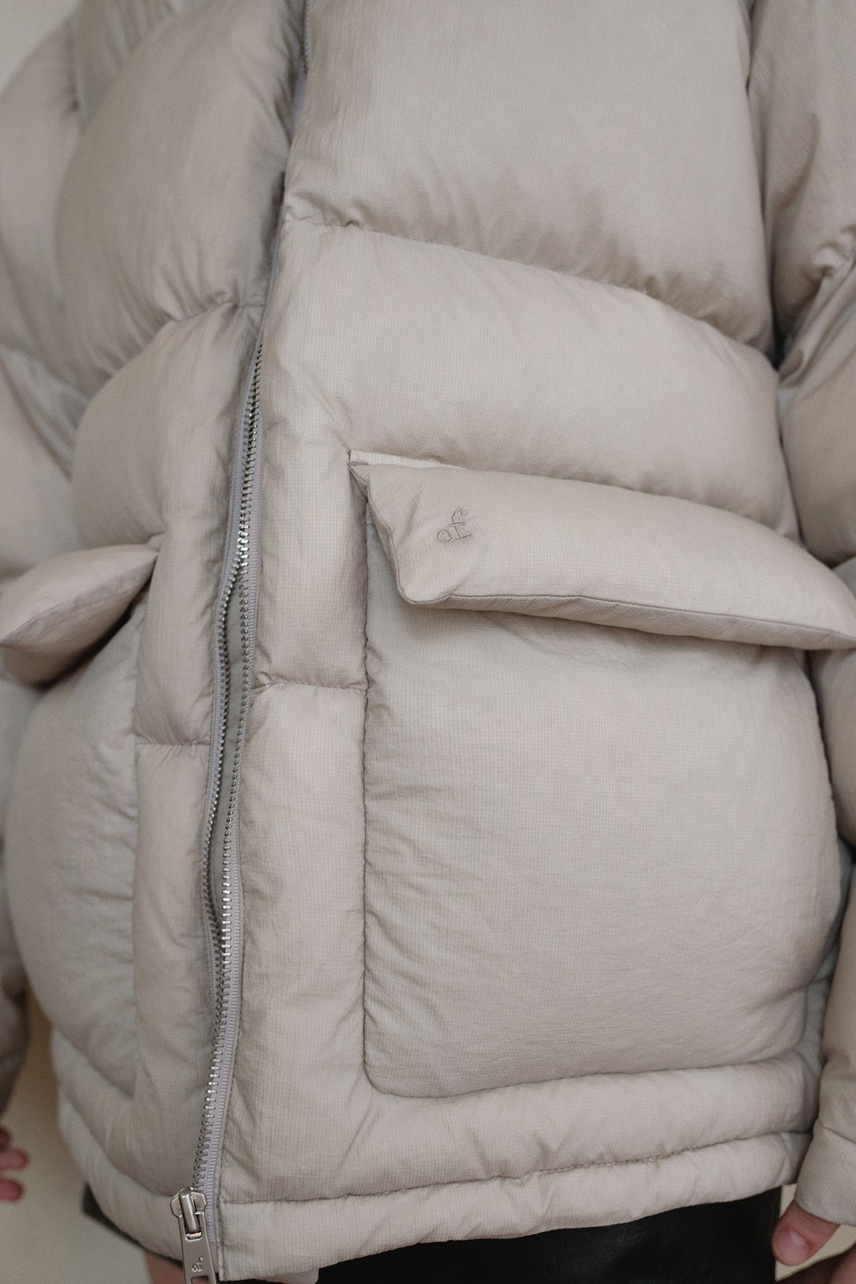 Overdueflair Sheer Quilted Down Jumper Light Beige