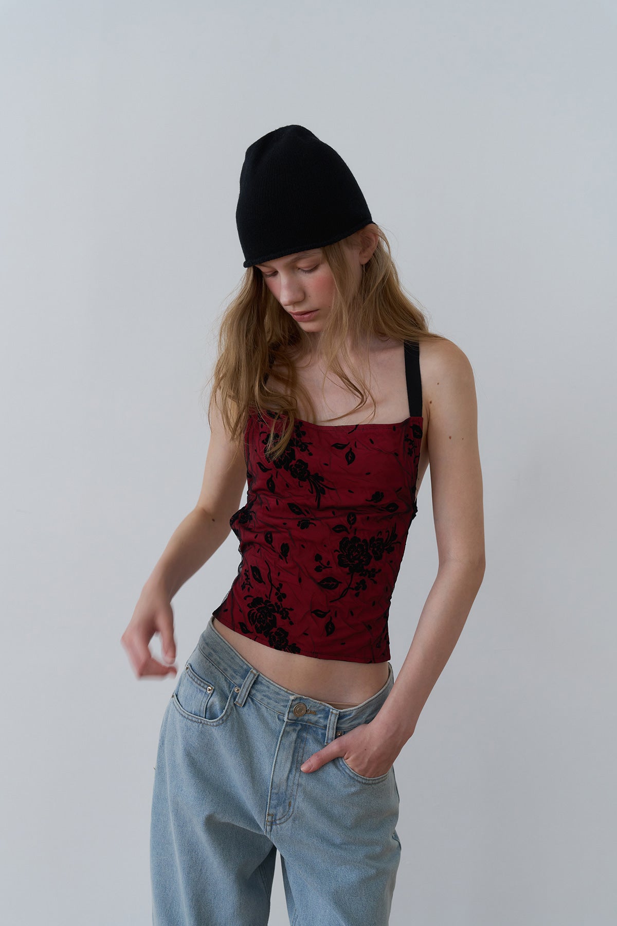 Overdueflair Floral Textured Top Red