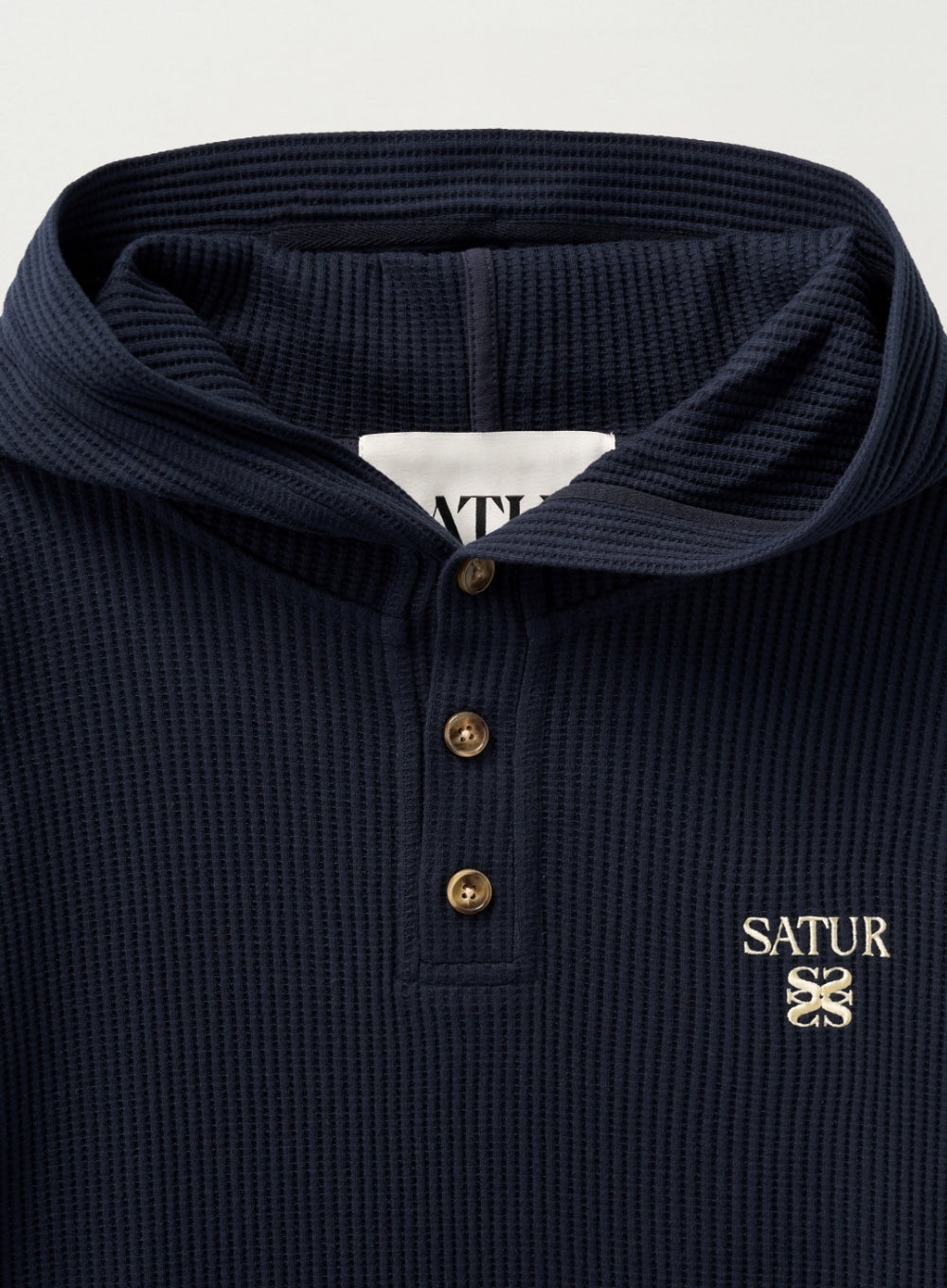 [satur] Half Button Waffle Hoodie - Navy