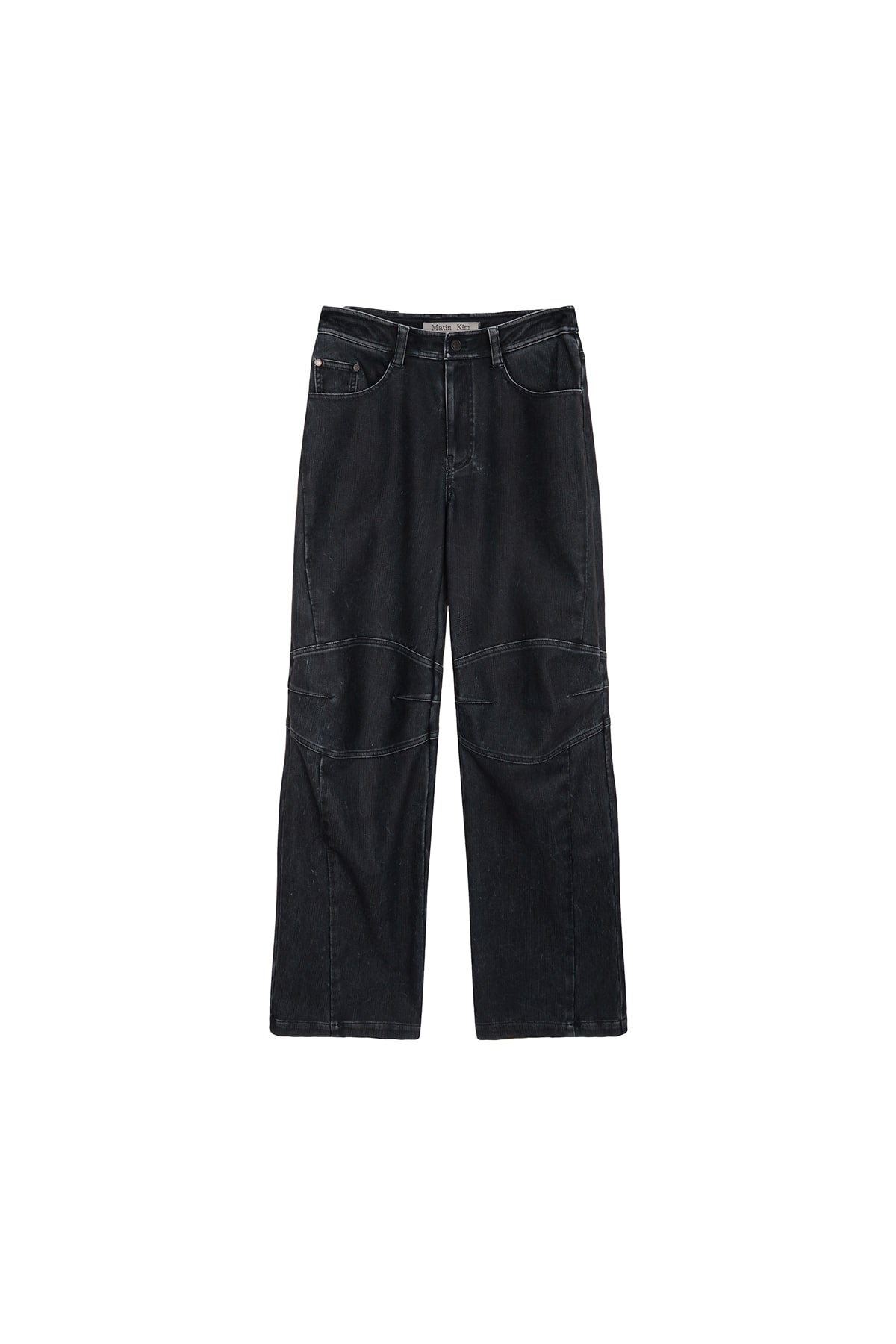 Matinkim Biker Detail Washed Leather Pants IN Navy
