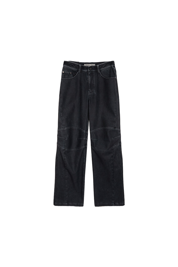 Matinkim Biker Detail Washed Leather Pants IN Navy