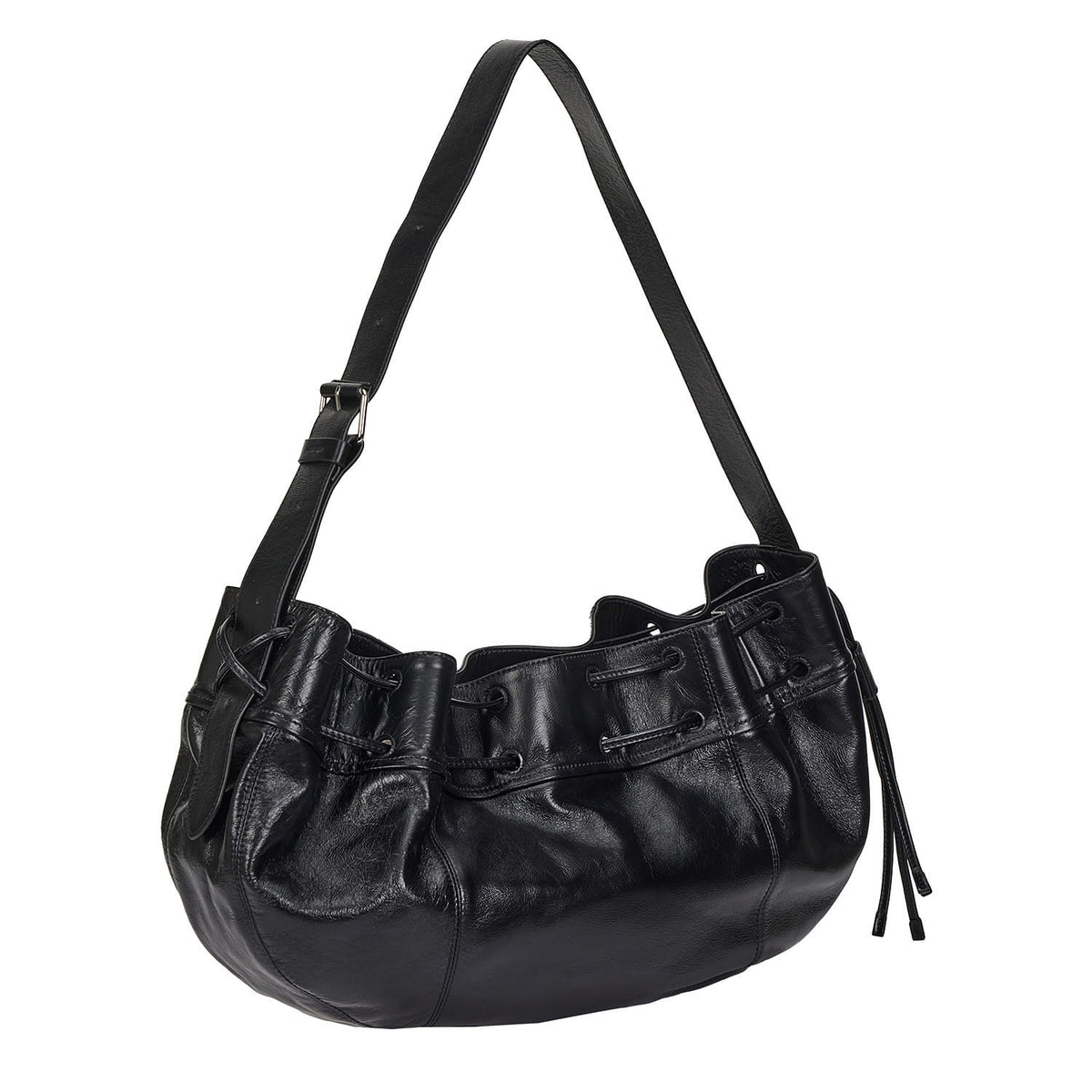 Vunque Perfec Wave String Leather Hobo L Black