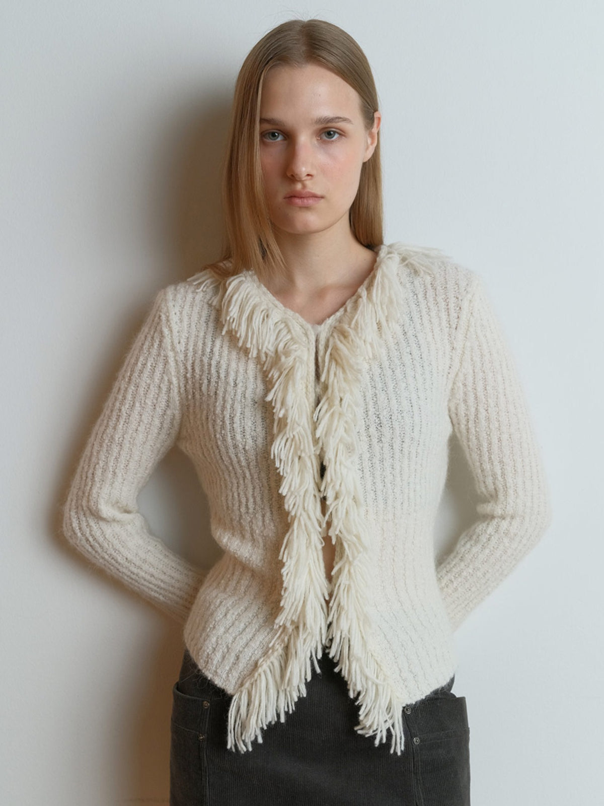 Raive Boucle Fringe Detail Cardigan