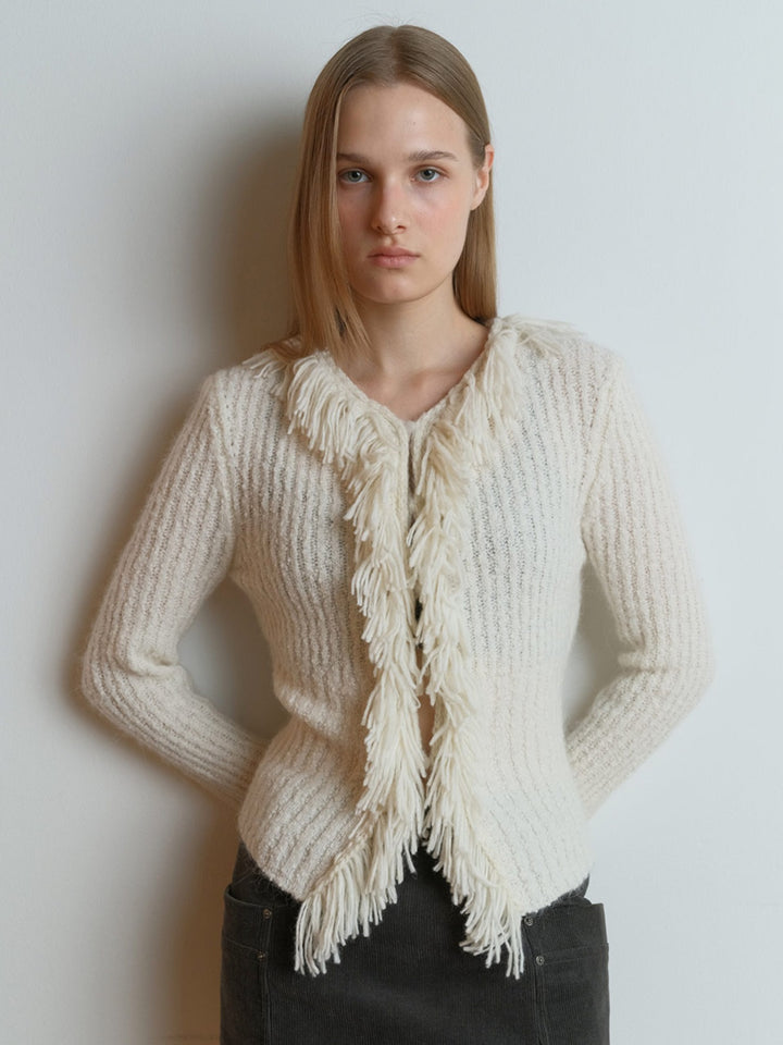 Raive Boucle Fringe Detail Cardigan