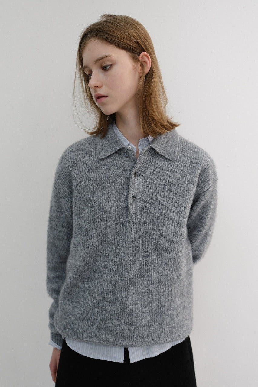 Dunst Unisex Hairy Collared Sweater Melange Grey
