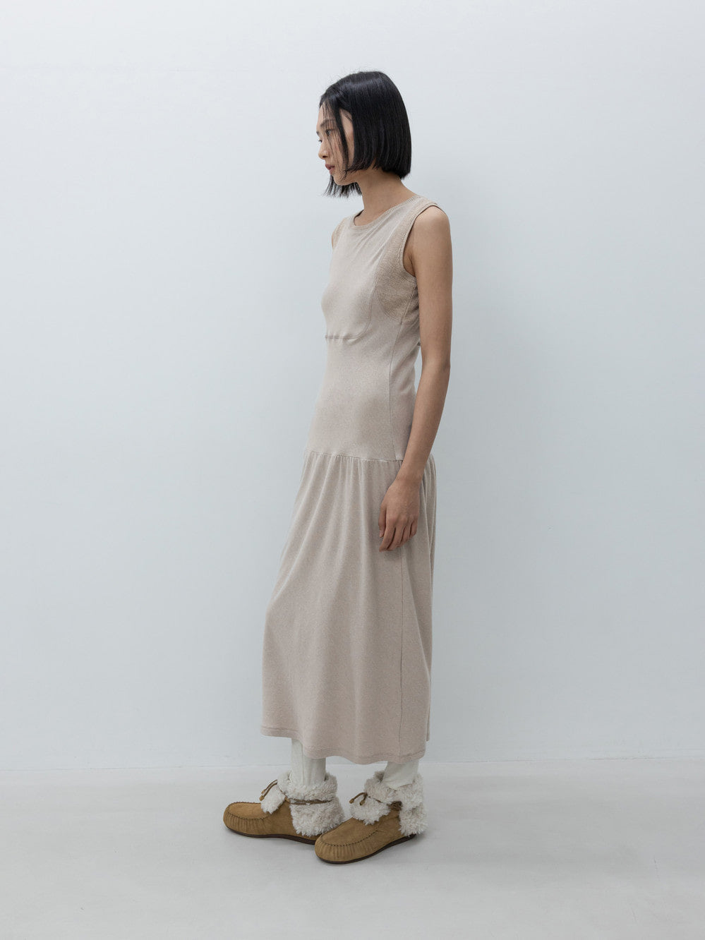 Low Classic Sleeveless Jersey Dress Beige