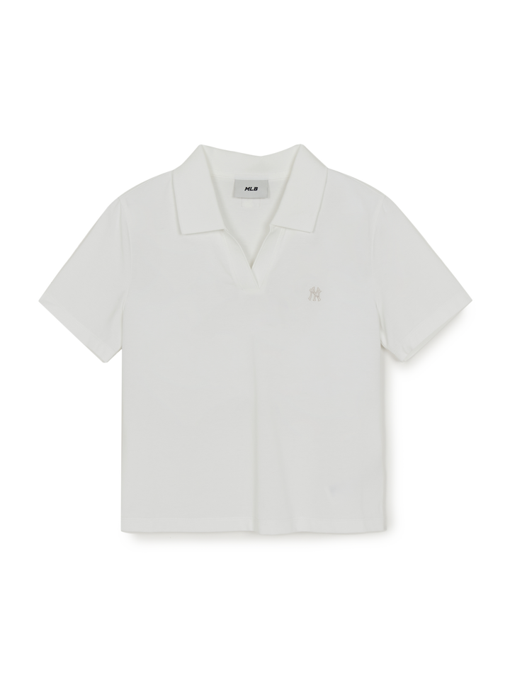 MLB Korea Women's Basic Slim Fit Crop Open Collar Polo T-Shirts