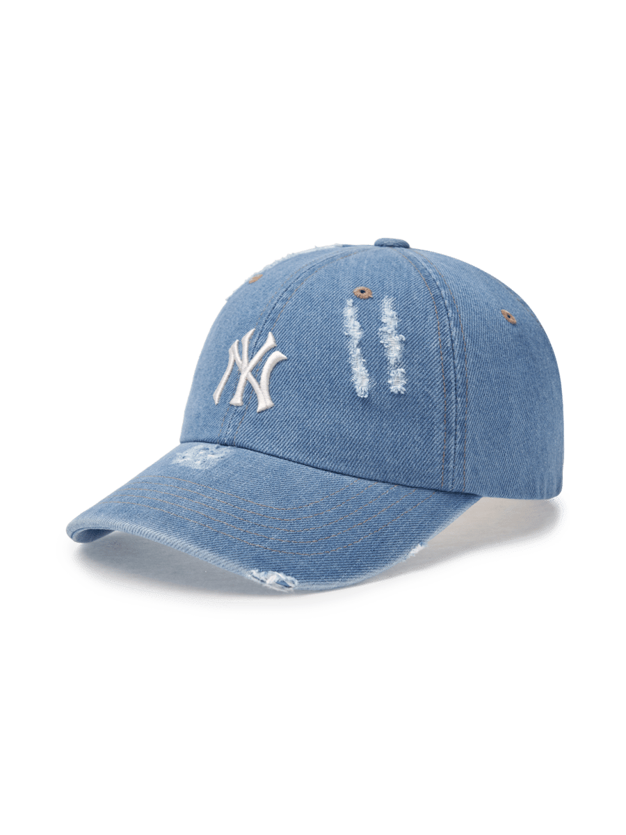 Distressed-wash denim unstructured baseball cap 뉴욕양키스