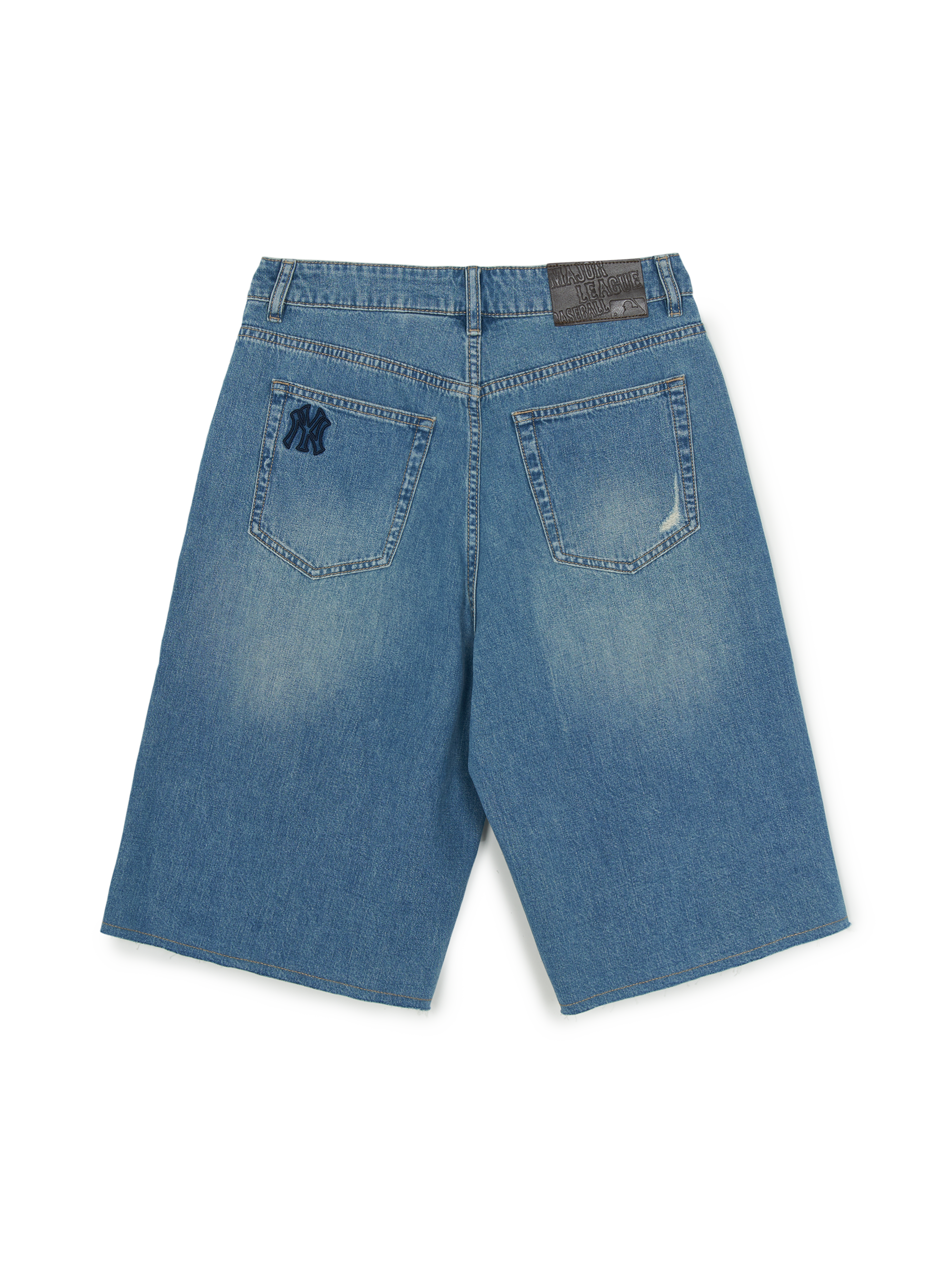 MLB Korea Women's Basic Small Logo Destroyed Denim Bermuda Pants