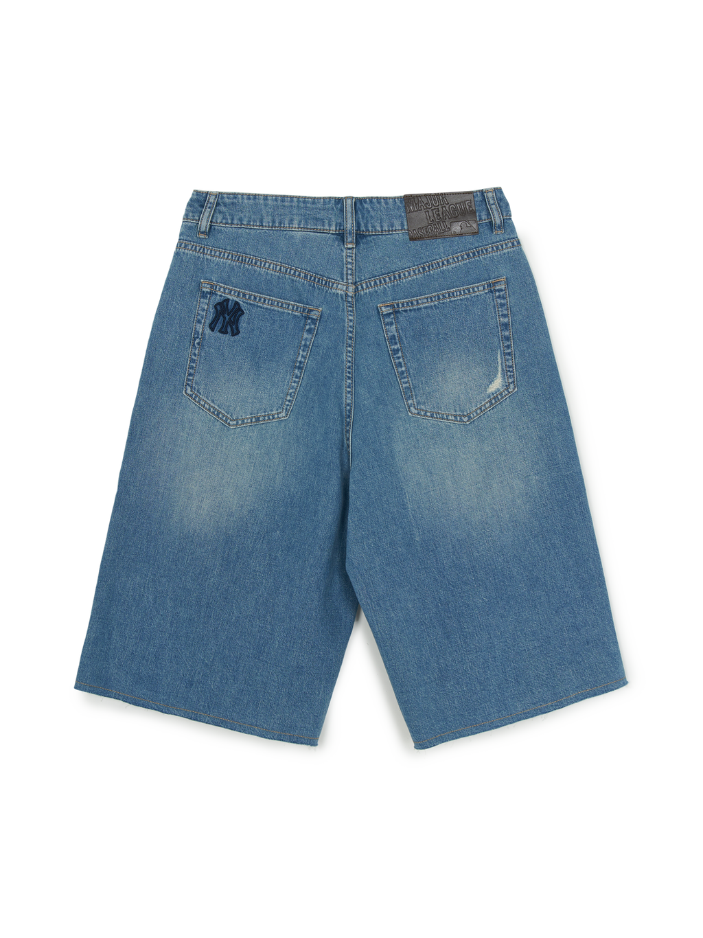 MLB Korea Women's Basic Small Logo Destroyed Denim Bermuda Pants