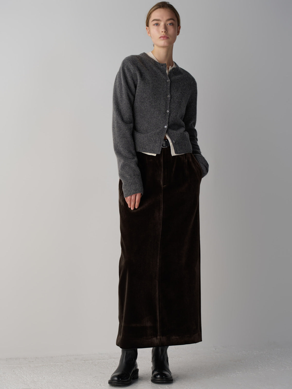 Facade Pattern Velvet Maxi Skirt brown