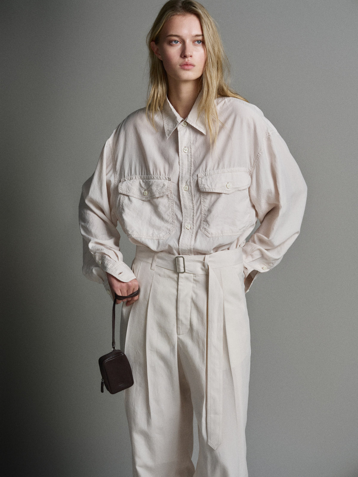Facade Pattern Oversized Double Pocket Shirt cream
