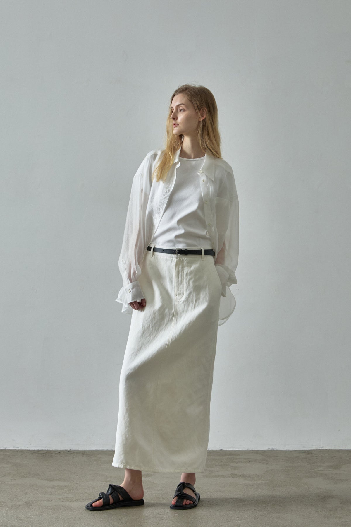Facade Pattern Boyfit Sheer Shirt white