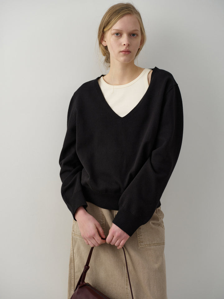 Facade Pattern Deep V-Neck Knitwear black
