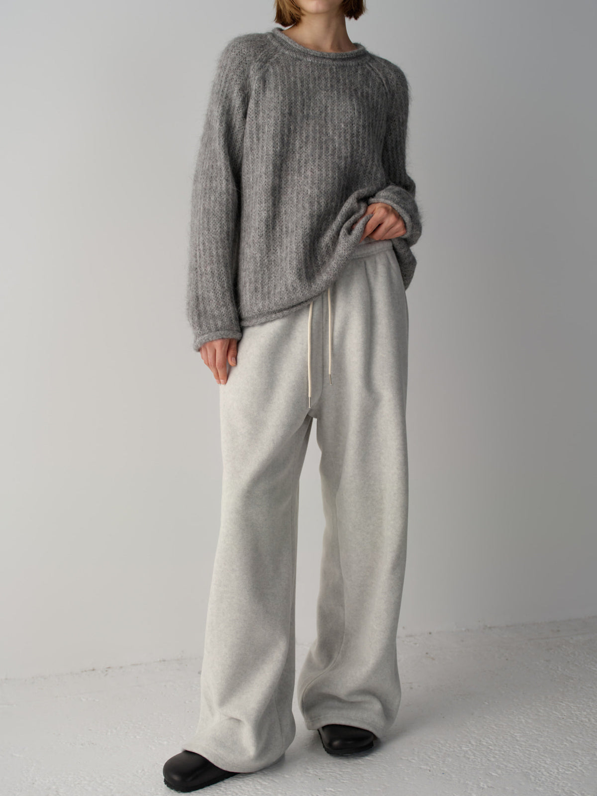 Facade Pattern Wool Fleece Banding Pants melange grey