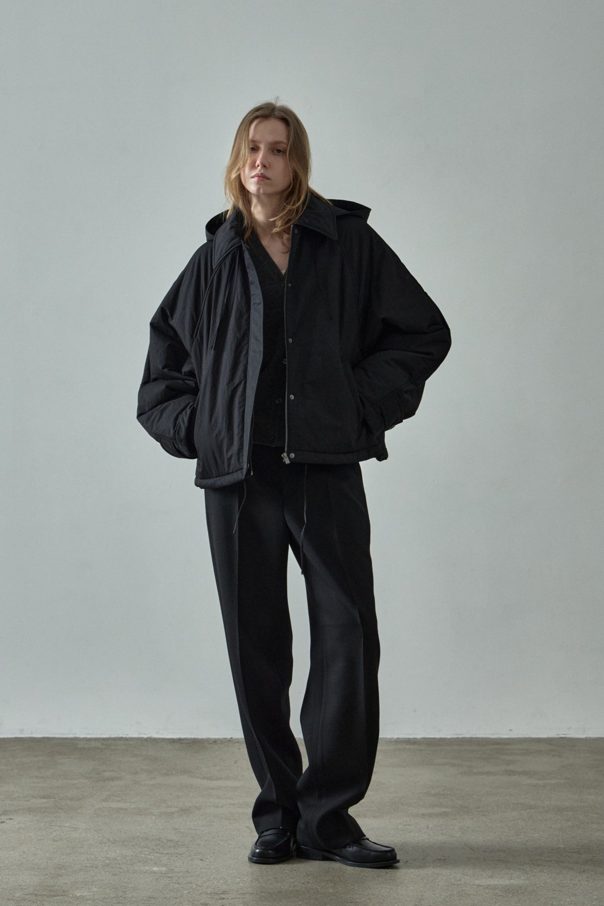 Facade Pattern Minimal Hoodie Padded Jacket black