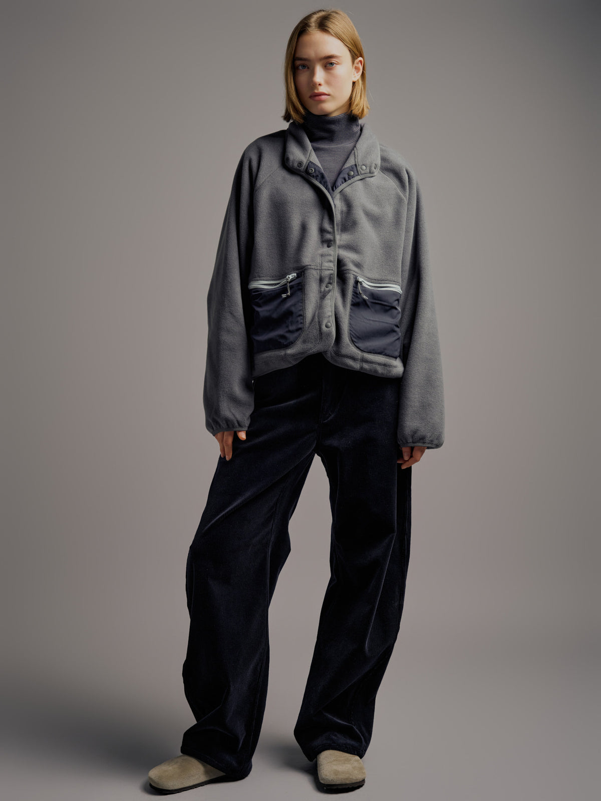 Facade Pattern Utility Wool Fleece Jumper dark grey