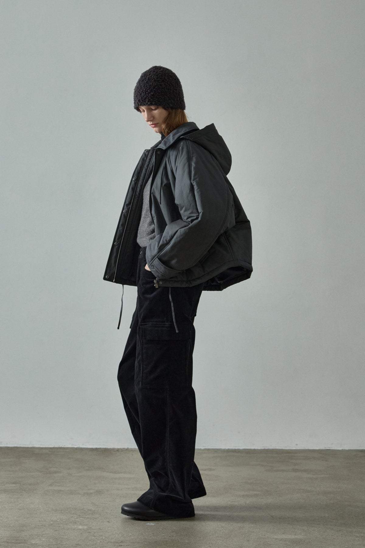 Facade Pattern Minimal Hoodie Padded Jacket charcoal
