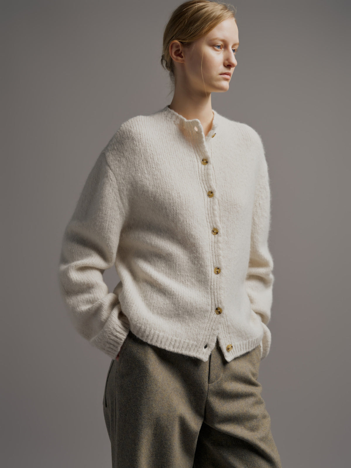Facade Pattern Alpaca Mock Neck Cardigan ivory
