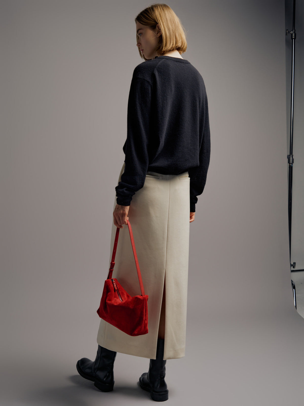 Facade Pattern Velvet Maxi Skirt ivory