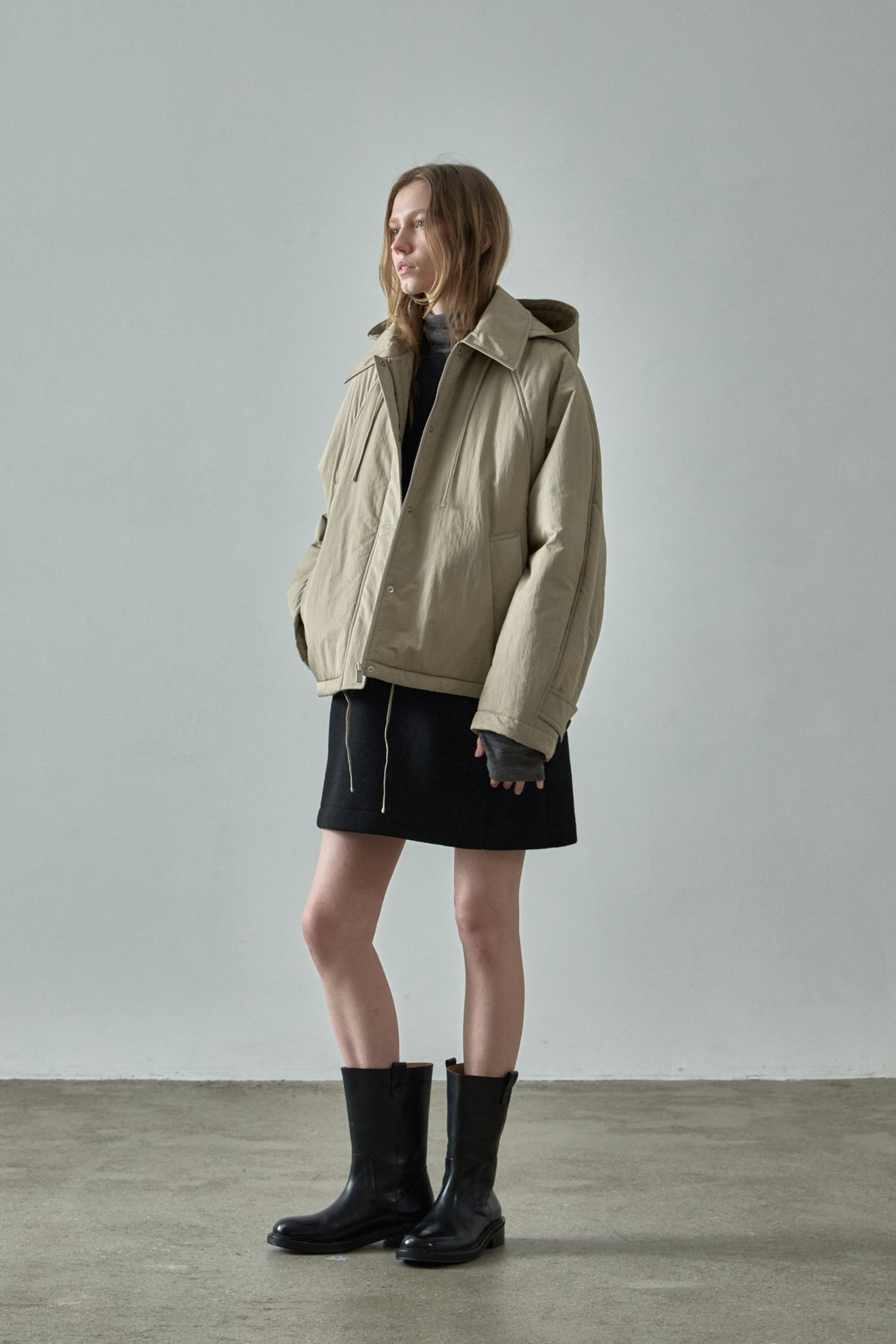 Facade Pattern Minimal Hoodie Padded Jacket beige