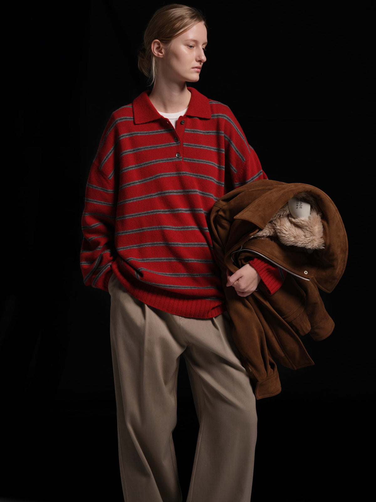Facade Pattern Cashmere Stripe Collar Knitwear red