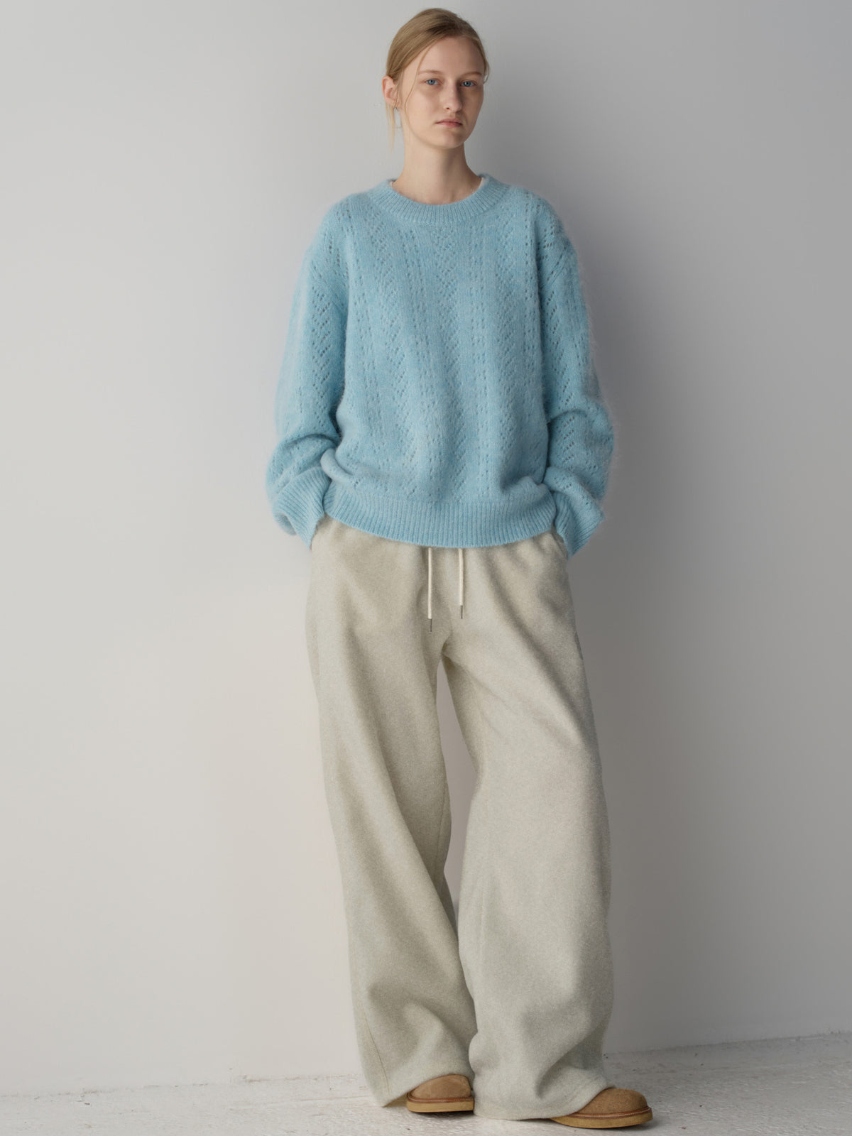Facade Pattern Wool Fleece Banding Pants oatmeal