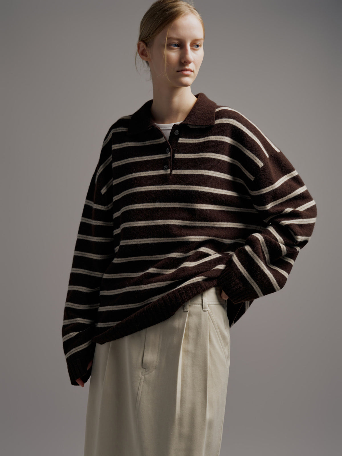Facade Pattern Cashmere Stripe Collar Knitwear brown