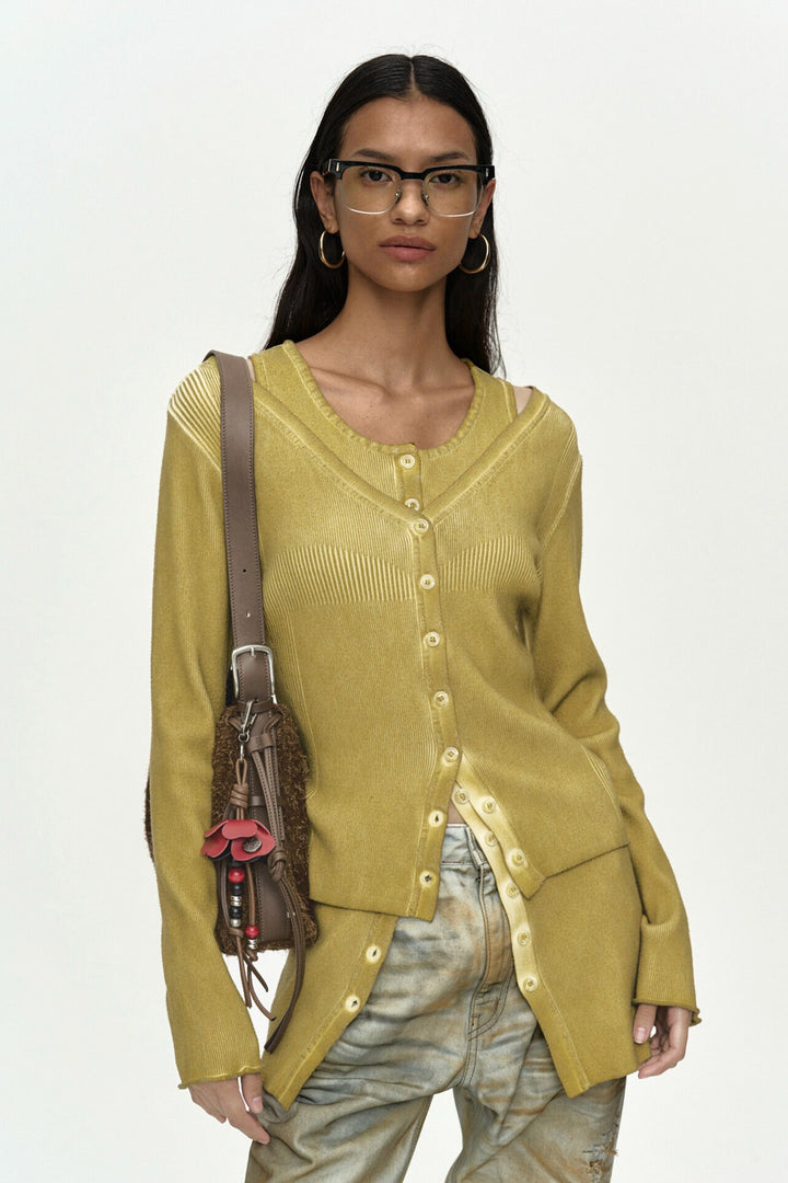 Andersson Bell Vintage-Dye Layered Knit Cardigan